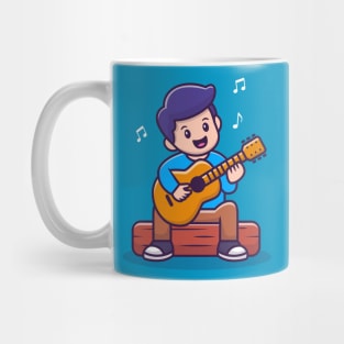 Cute Boy Playing Guitar Cartoon Mug